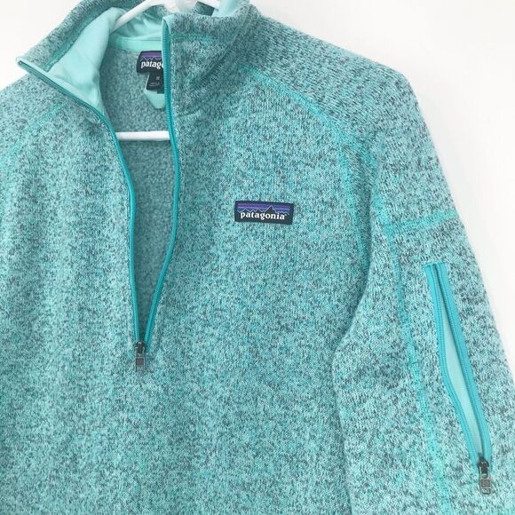 Patagonia Mint Green Gray Mottled Quarter Zip Knit Fleece Pullover - Picture 4 of 14